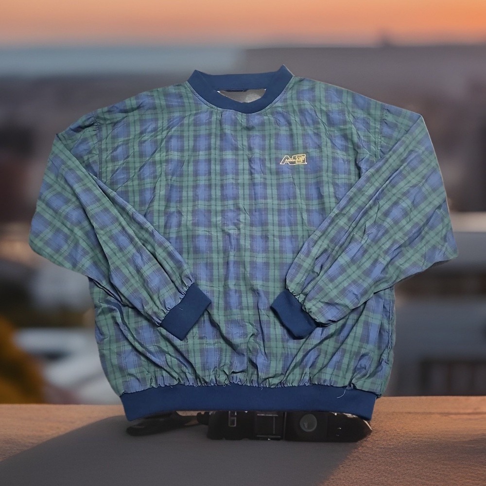 Vintage Tartan Plaid Pullover Windbreaker Jacket XL Air Guard Green Navy Golf